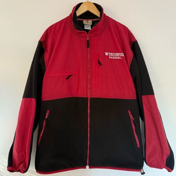 VINTAGE 90s REEBOK HEISMAN WISCONSIN BADGERS HEAVY FLEECE CAMPUS JACKET XL - Picture 1 of 9